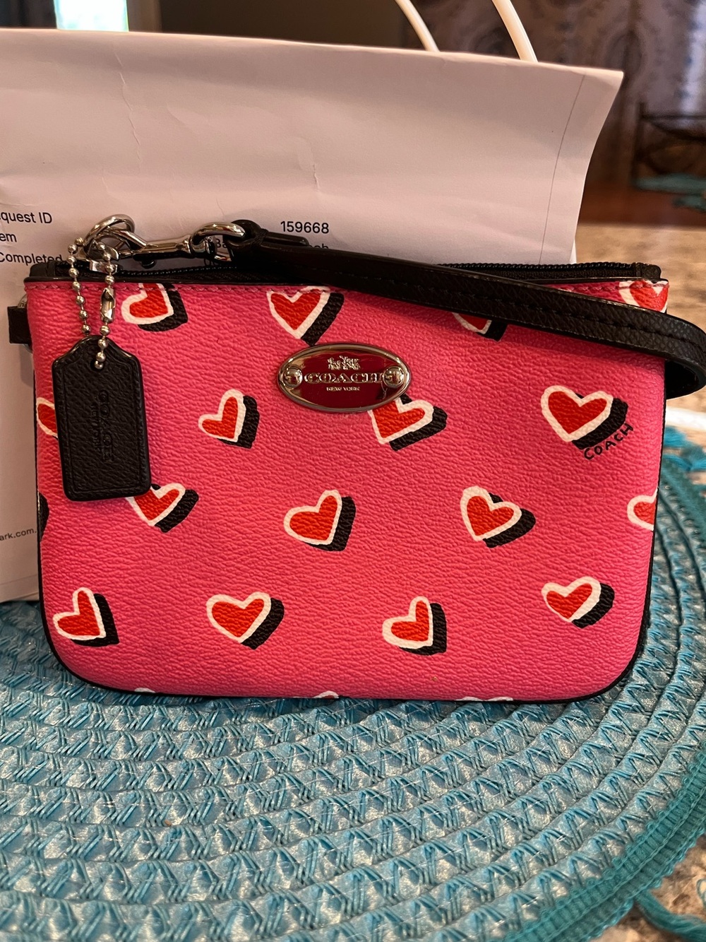 Coach Pink Heart Print Wristlet - Picture 2 of 12